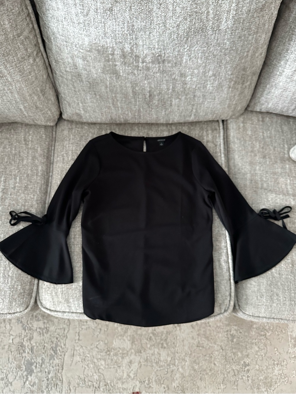 Ann Taylor Black Bell Sleeve Blouse with Cuff Tie